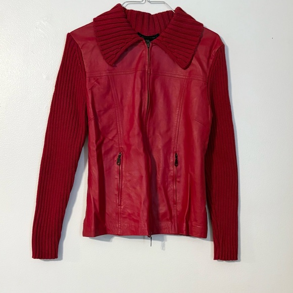 Vintage Maurice Sasson Red Leather Zip Sweater Jacket Women's Size Medium - Picture 11 of 11